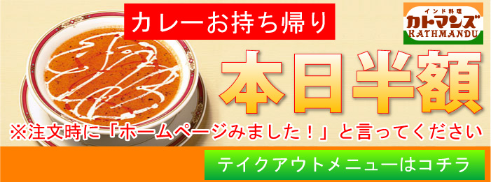 カトマンズ(豊明) テイクアウトのカレー半額